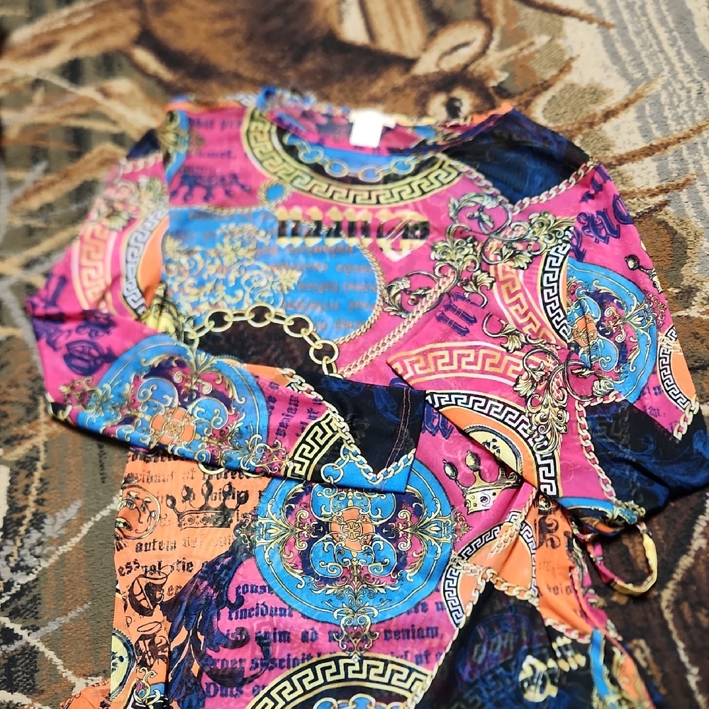 NYC Multicolor Graphic Sheer Dress - Picture 3 of 10